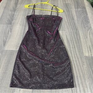 Windsor Navy Blue, Purple, Silver Glitter Spaghetti Strap Dress; Small Women’s